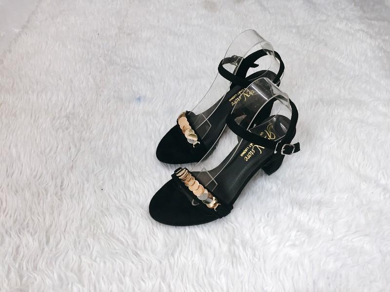 [HCM]Giày sandal gót vuông quai trang trí đá