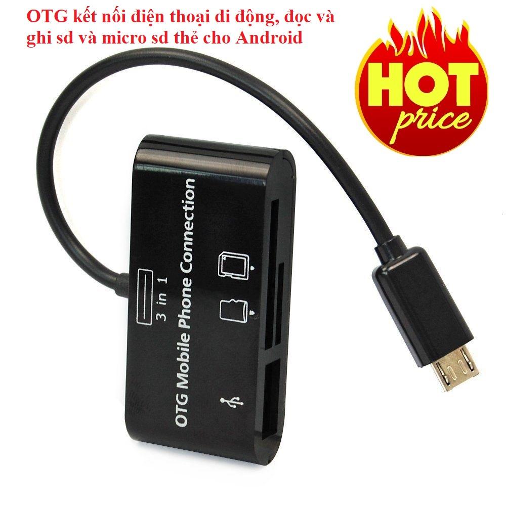 3 trong 1 micro usb đầu đọc thẻ sd cổng kết nối cho điện thoại otg