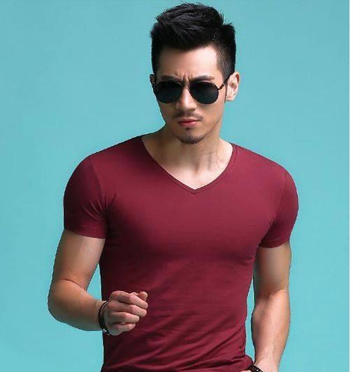 Combo 3 áo thun nam cổ tim mềm mịn, thời trang (Xanh Đen/ Xanh rêu/ Đỏ đô)