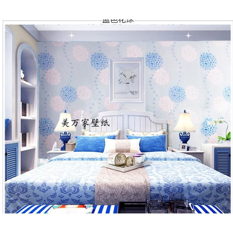 Cuộn 10m decal giấy dán tường keo sẵn khổ 45cm - hoa tú cầu xanh ss520