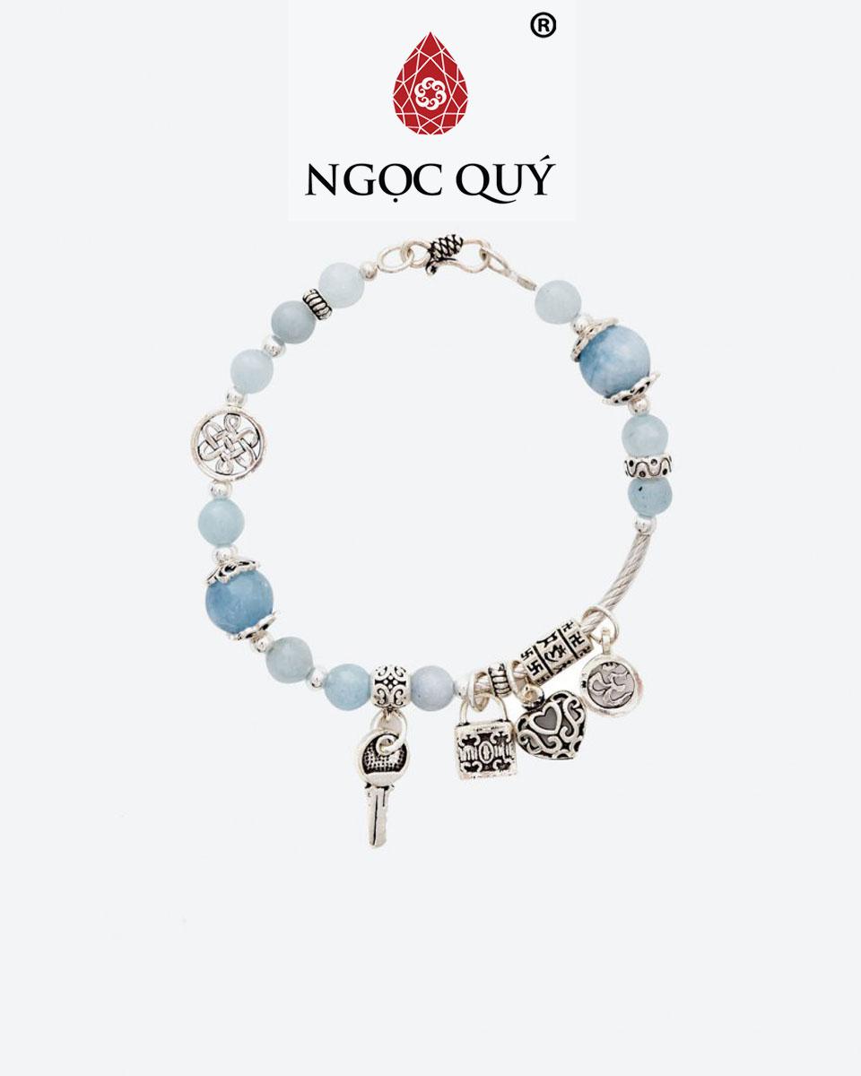 Vòng tay đá aquamarine charm trái tim mệnh thủy,mộc (màu xanh lam) - Ngọc Quý Gemstones