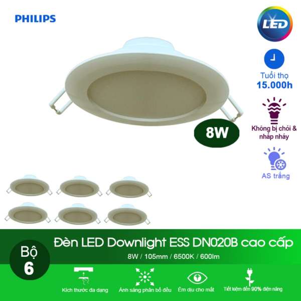 Bộ 6  Bóng đèn Philips LED Downlight âm trần DN020B 8W 6500K - Ánh sáng trắng