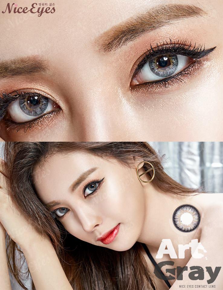 Contact Lens Gray Color Eye Accessory Yearly 0 Degree Korea 1 Gift Lenses Container Case (78)