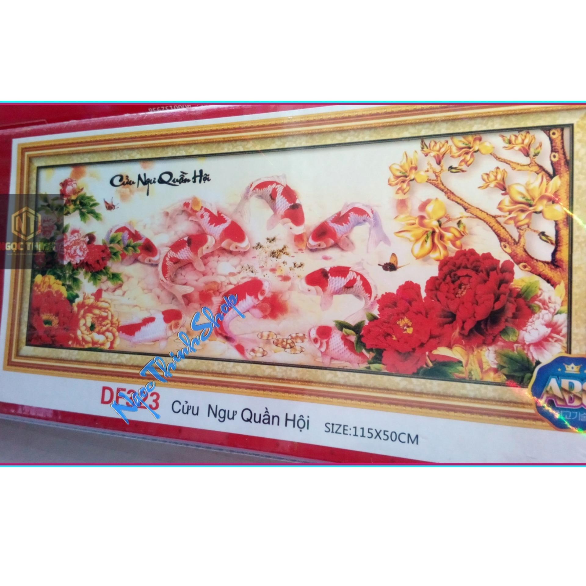 Tranh đính đá chín con cá DF323-Bảo Ngọc