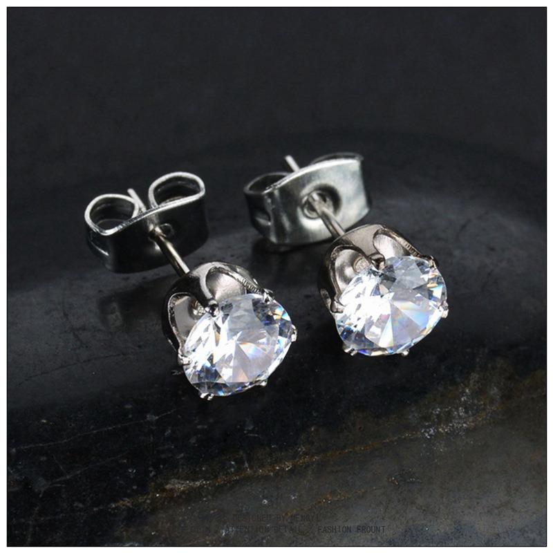 Bộ 2 bông tai thời trang 5mm BT39 (màu bạc, hột trắng)