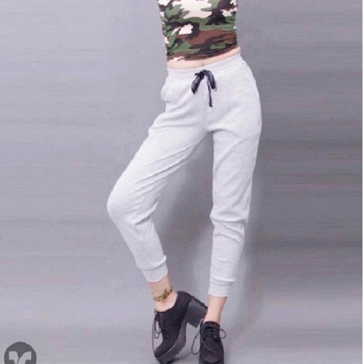 Quần jogger trơn nữ lưng thun dây rút