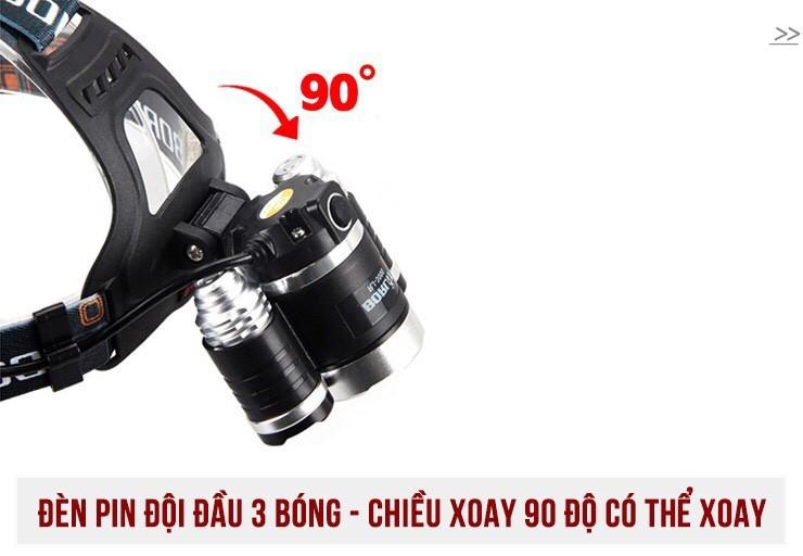 Đèn pin đội đầu 3 bóng T6 dùng 2 pin