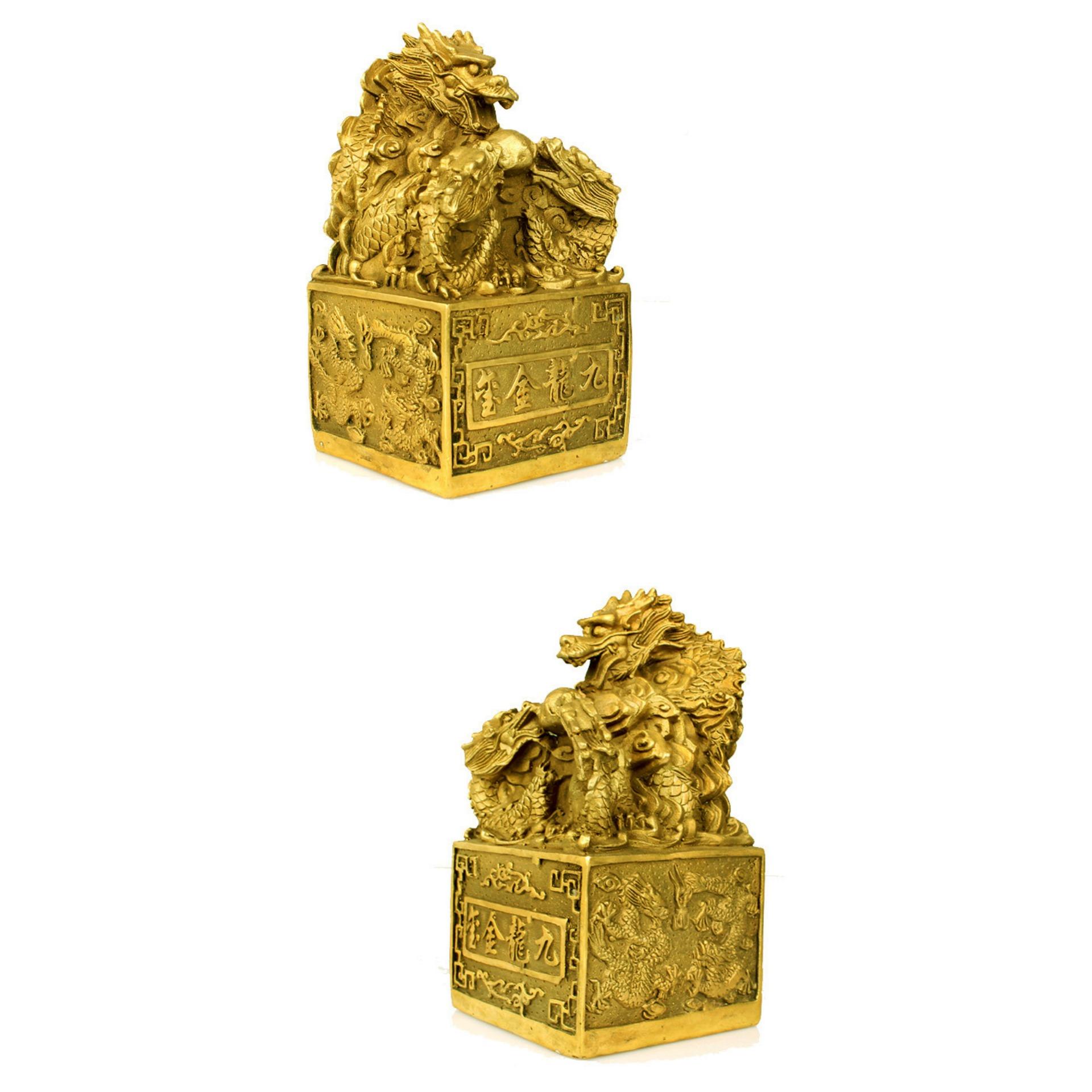 CỬU LONG KIM ẤN ĐỒNG VÀNG - Cỡ Đại (Đồ đồng, phong thủy nhanh chóng thăng quan, tiến chức, phát tài)