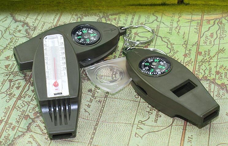 Móc khóa còi la bàn sinh tồn 4 in 1