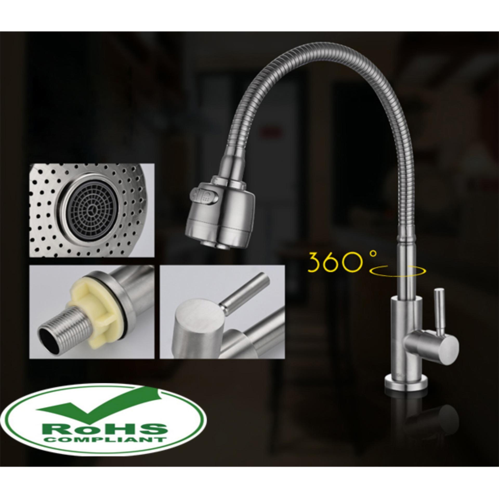 Vòi rửa chén lạnh Inox SUS 304, cần lò xo 6002