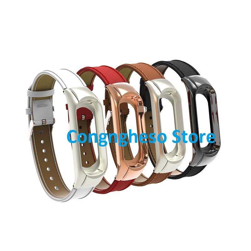 Dây đeo thay thế  bằng da cho Xiaomi Miband 3, Mi band 3, miband3 - Tặng kèm miếng dán màn hình
