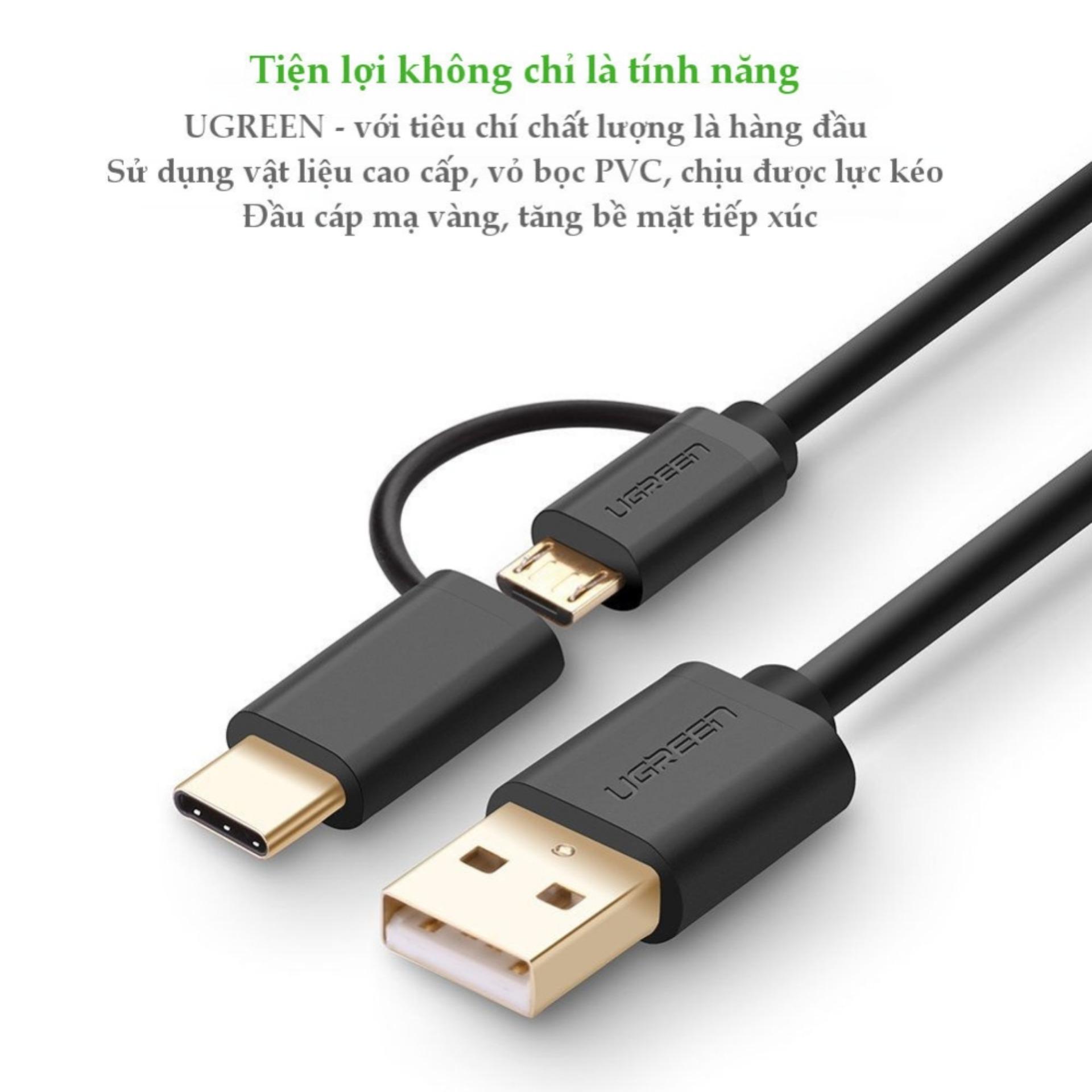 Cáp Micro USB to USB với 1 cổng USB type C dài 1m Ugreen 30171