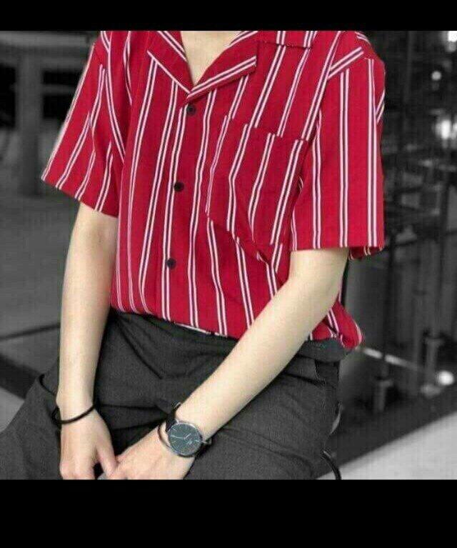 Áo Sơmi Sọc Túi Đỏ