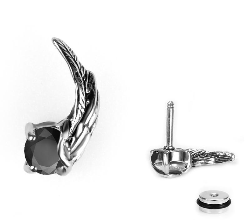 Bộ 2 bông tai inox thời trang BT192 (màu bạc, hột đen)