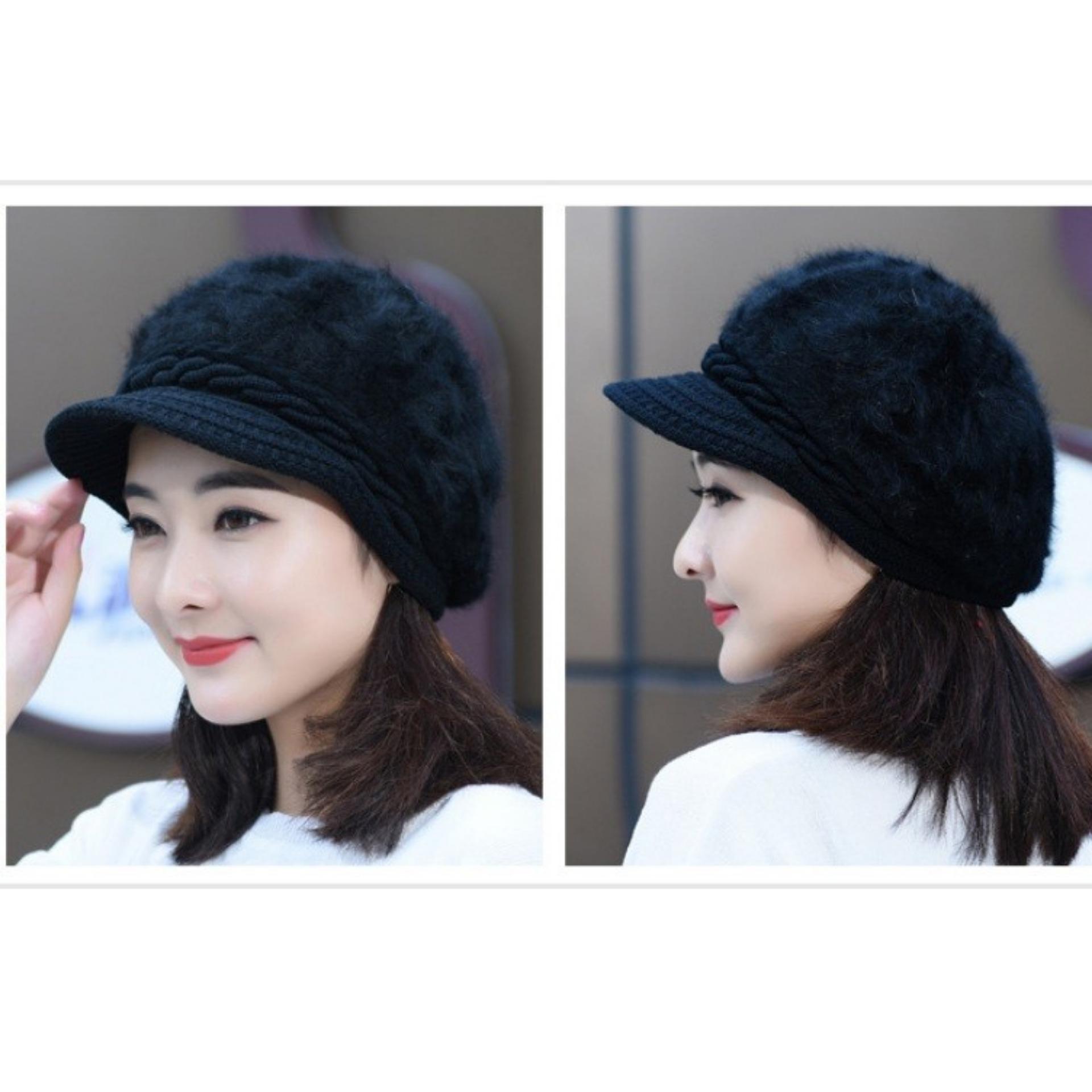 Mũ len, nón len lông xù mũi kết A060