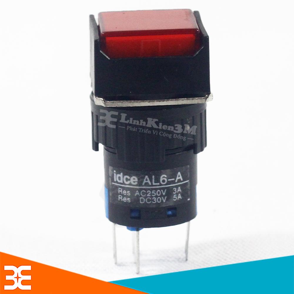 Nút Nhấn Đề Vuông 24VDC AL6 - A Nhấn Giữ Có Đèn Đỏ