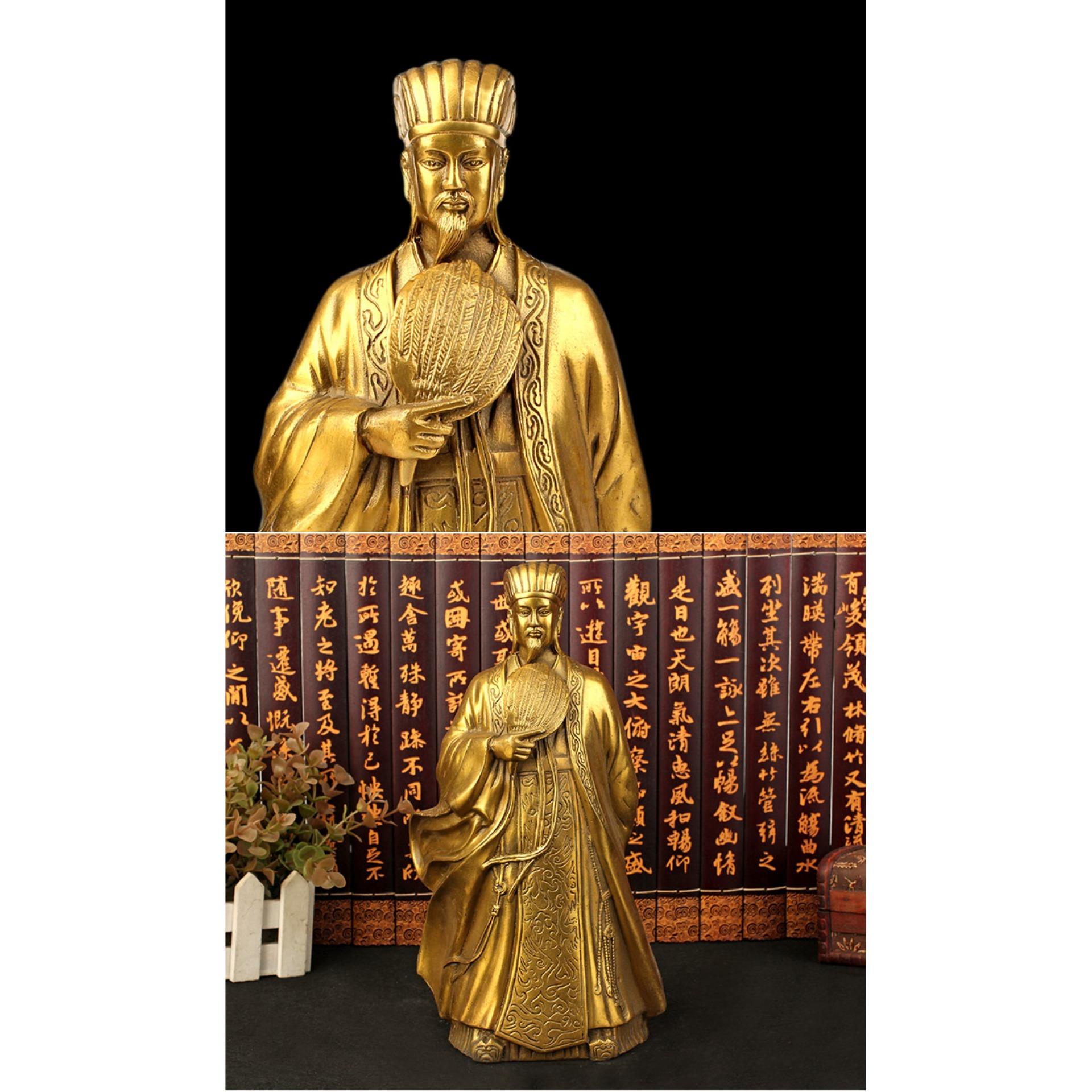Tượng Khổng Minh (Gia Cát Lượng) - Chất liệu bằng đồng thau nặng 700g cao 18cm -Biểu tượng trí tuệ sự thông minh và uyên bác