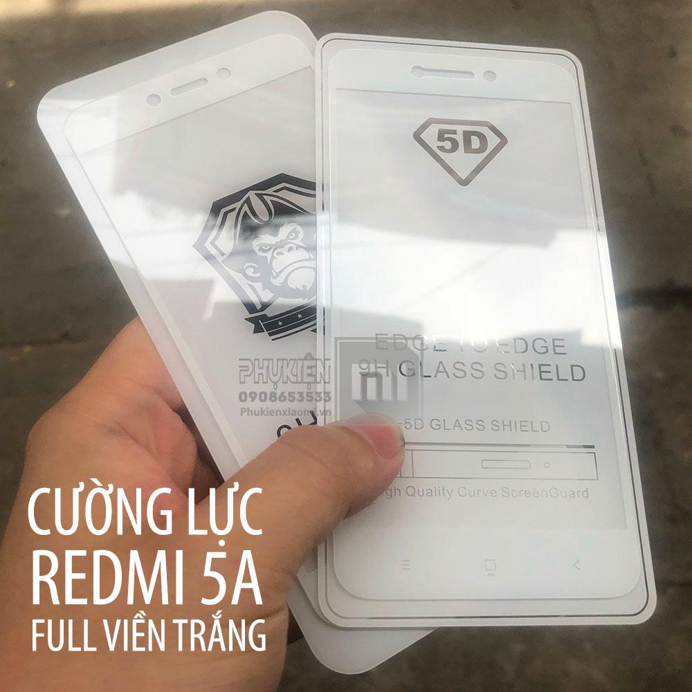 (Màu trắng) Kính cường lực 9H Xiaomi Redmi 5A full màn hình đen , không chấm liti không hở