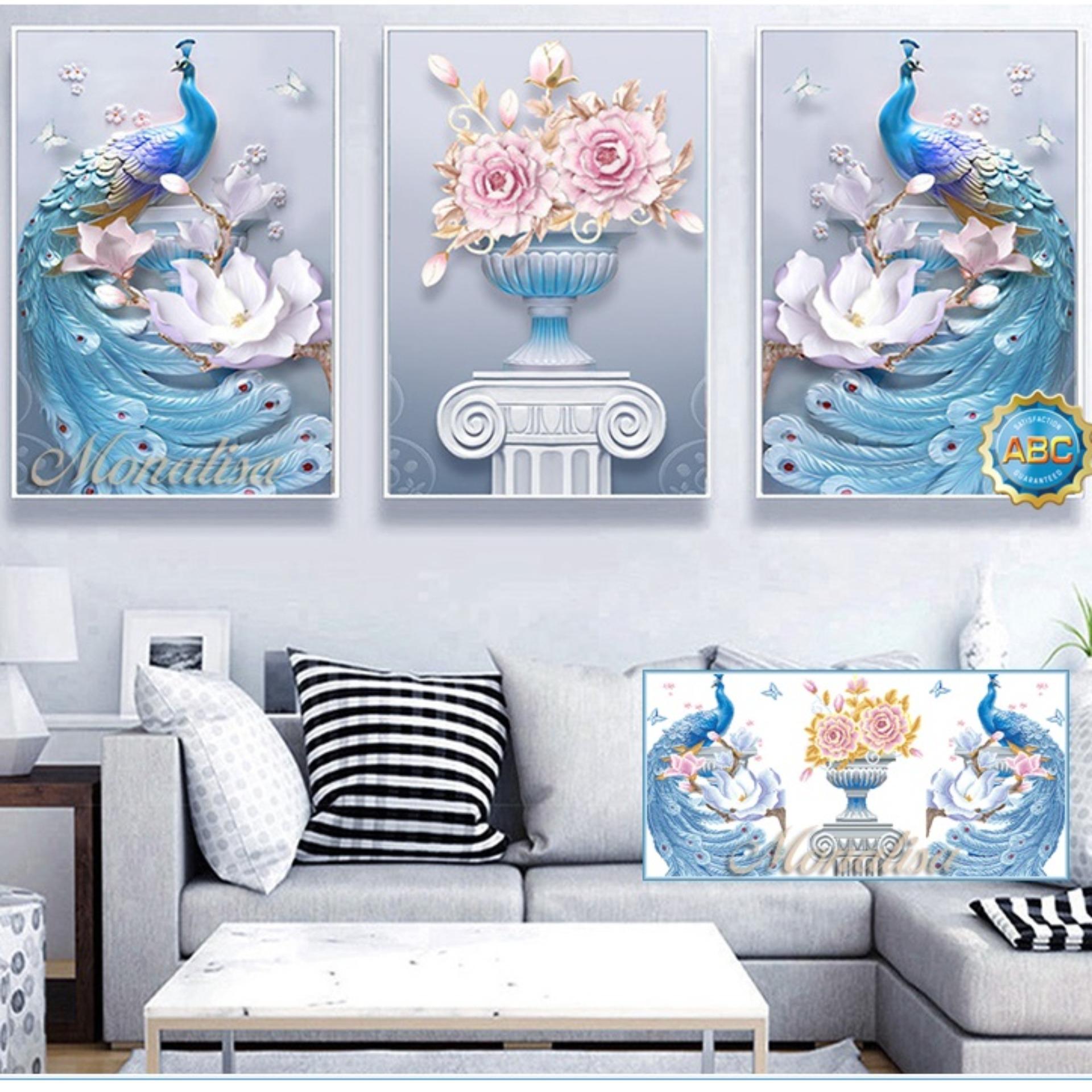 Tranh đính đá cao cấp Bộ 3 bức Chim công bình hoa  Y8185 - KT:(50X70)CM/ BỨC. Tranh đính đá cao cấp Bộ 3 bức Chim công bình hoa  Y8185 - KT:(50X70)CM/ BỨC.