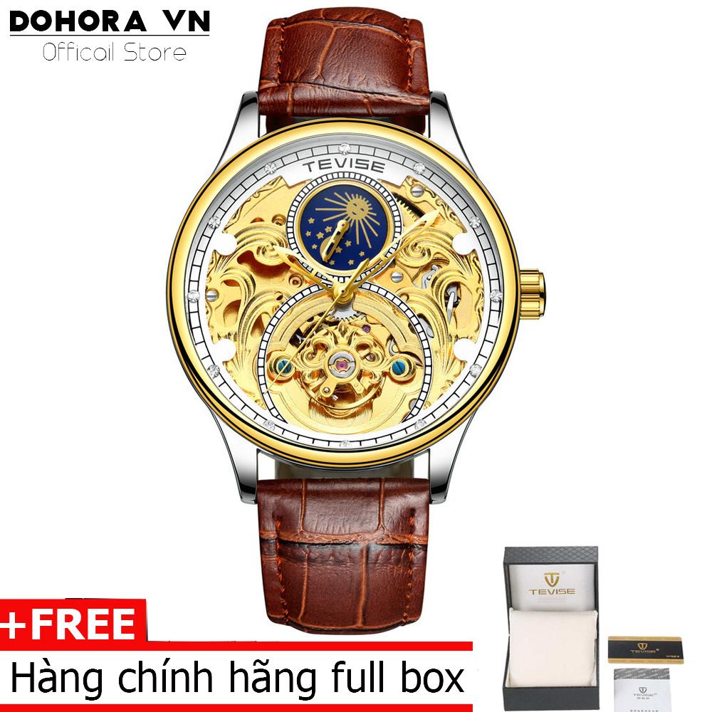 Đồng hồ nam máy lộ cơ Automatic Tevise DR.4 chạy full kim dây da cao cấp