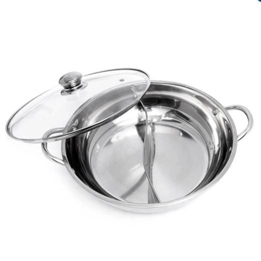 Nồi Lẩu Inox 2 Ngăn 30cm Đa Năng + Tặng kèm 2 bát inox 2 muôi 2 đũa