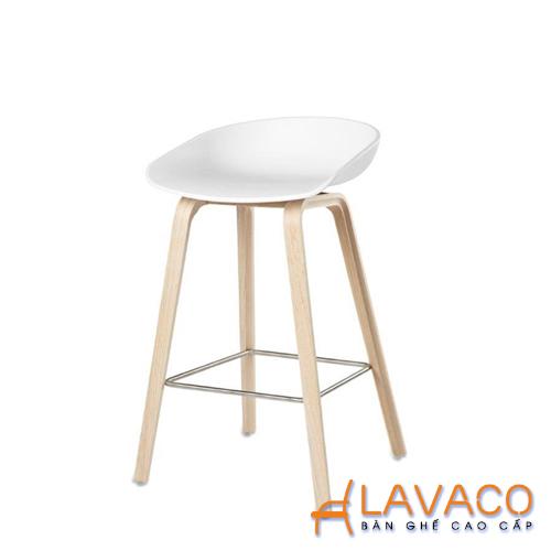 Ghế quầy bar hay stool lưng nhựa chân gỗ nhập khẩu- Mã 403A