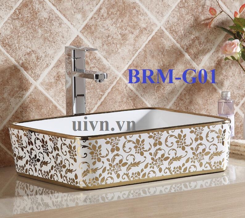 Chậu rửa mặt Lavabo dương bàn đá nghệ thuật BRM-G01 (vàng)