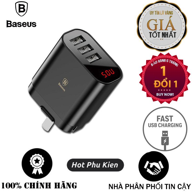 [HCM]Củ cốc sạc nhanh Baseus Mirror Travel trang bị chip IC điều chỉnh dòng điện 3 cổng sạc USB (Đầu dẹt) - Phân phối HotPhuKien