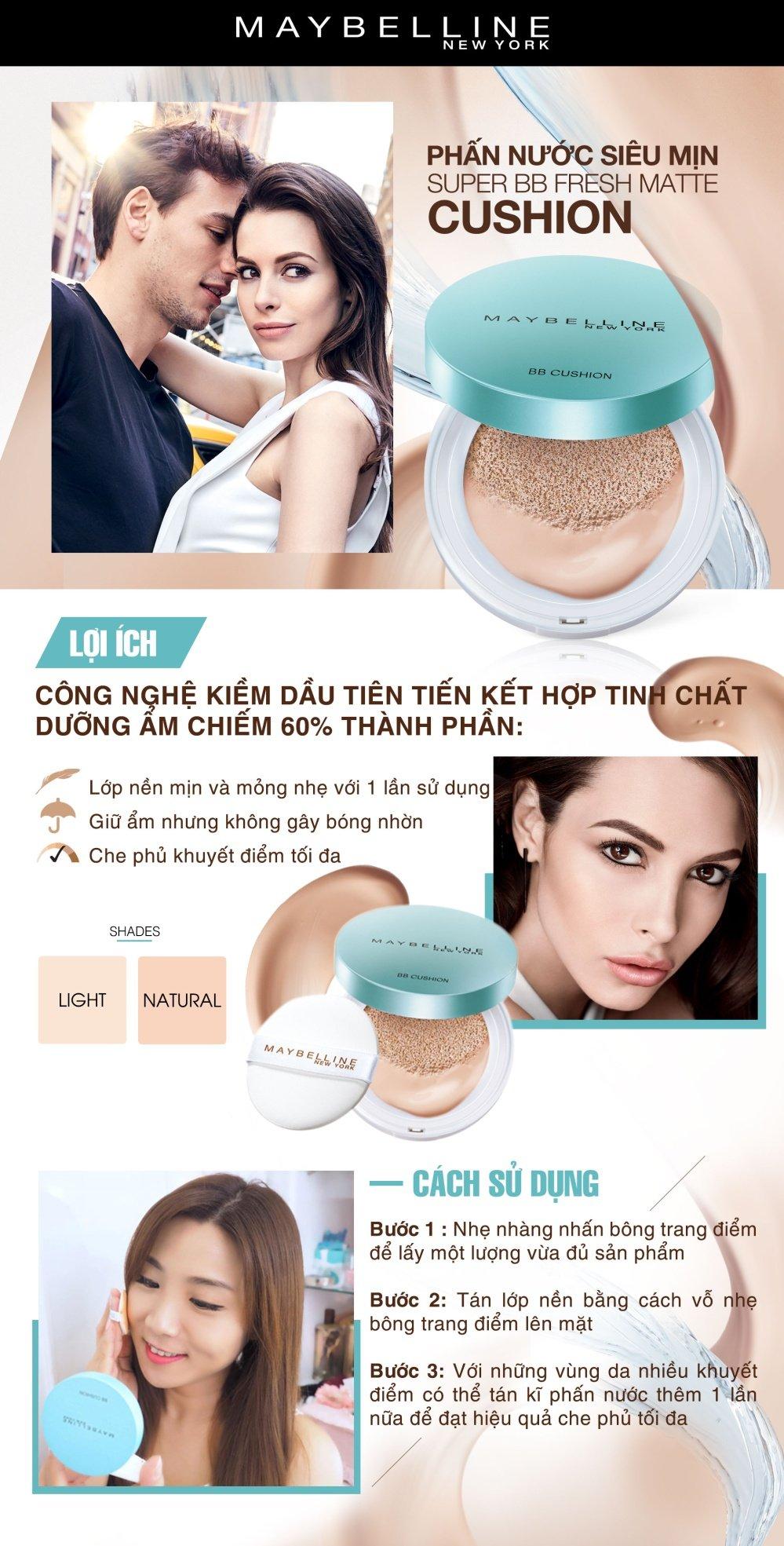 PHẤN NƯỚC MAYBELLINE BB CUSHION MATTE  TONE NATURAL