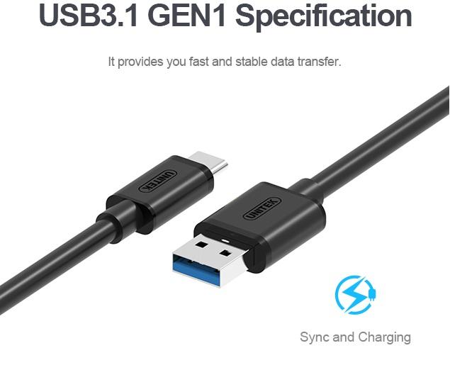 CÁP SẠC TYPE C RA USB 3.0 UNITEK YC474BK