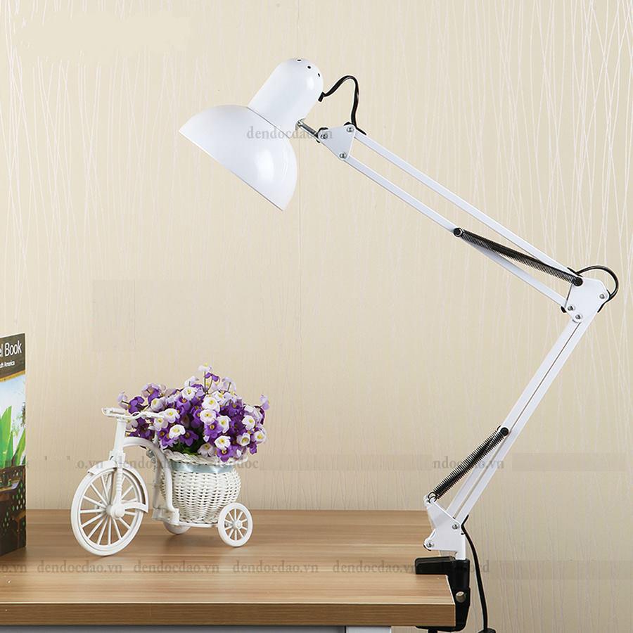 Đèn kẹp bàn kỹ thuật Pixar màu trắng (Chao lớn, thân dài 90cm) - Tặng kèm bóng LED Rạng Đông chống lóa 100%
