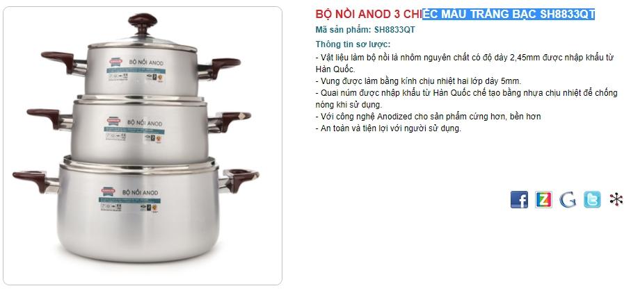 BỘ NỒI ANOD 3 CHIẾC MÀU TRẮNG BẠC SUNHOUSE SH8833QT