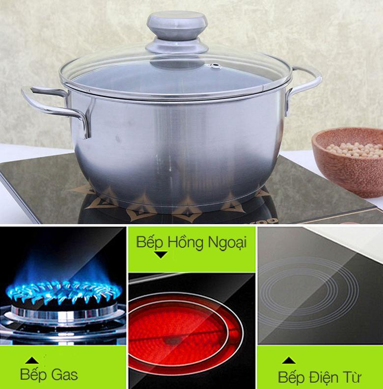 Bộ 5 món nồi xửng 3 đáy sử dụng được bếp từ Five Star (Nắp inox) ( Hàng Công ty- Phiếu bảo hành chính hãng 5 năm)