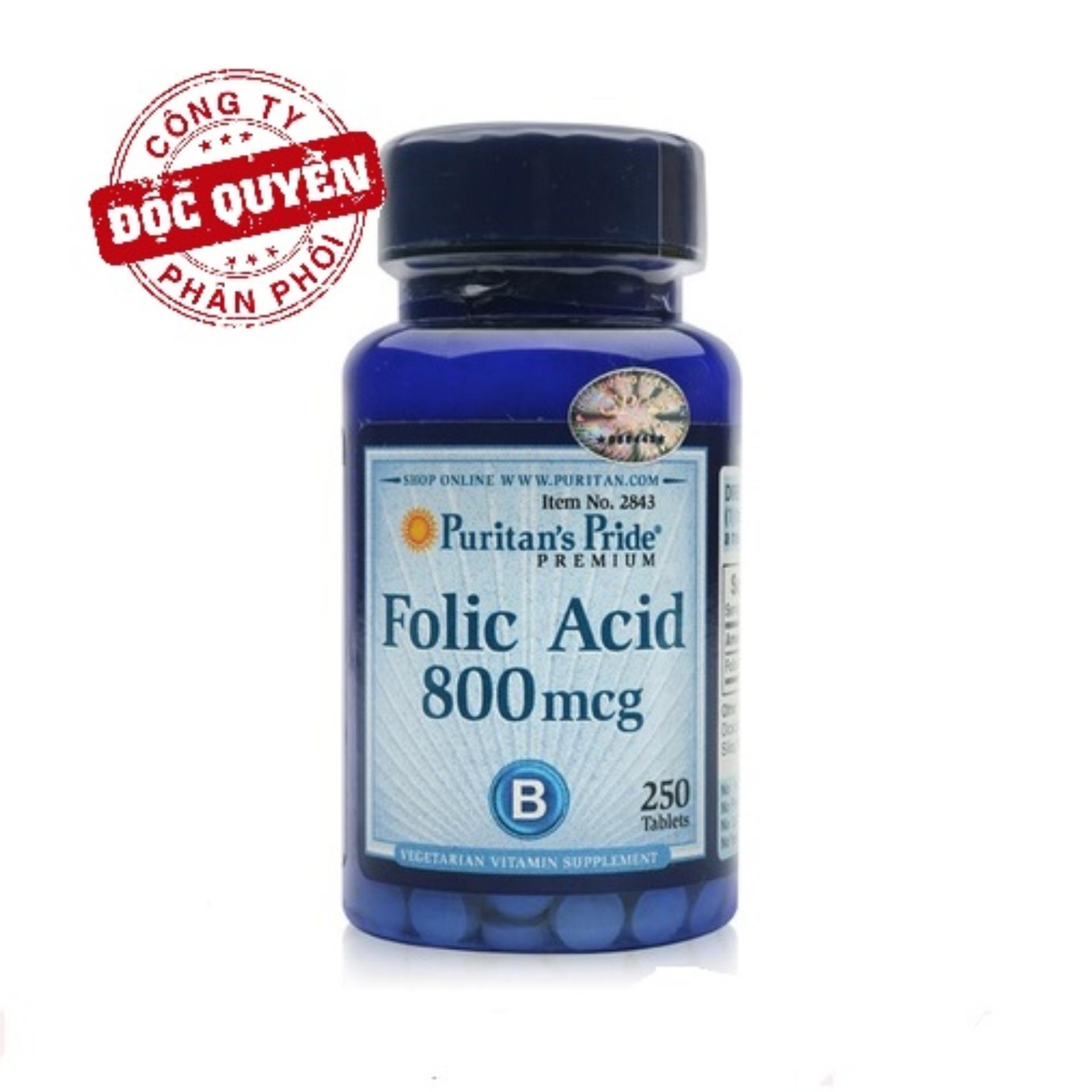 Viên uống ngăn ngừa thiếu máu Puritan's Pride Folic Acid 800mcg 250 viên HSD tháng 11/2018