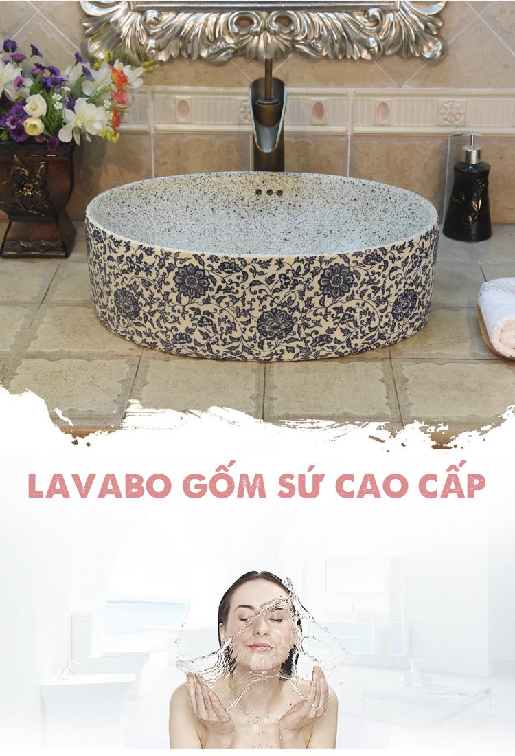 Chậu rửa lavabo gốm sứ nghệ thuật – Họa tiết sen rối