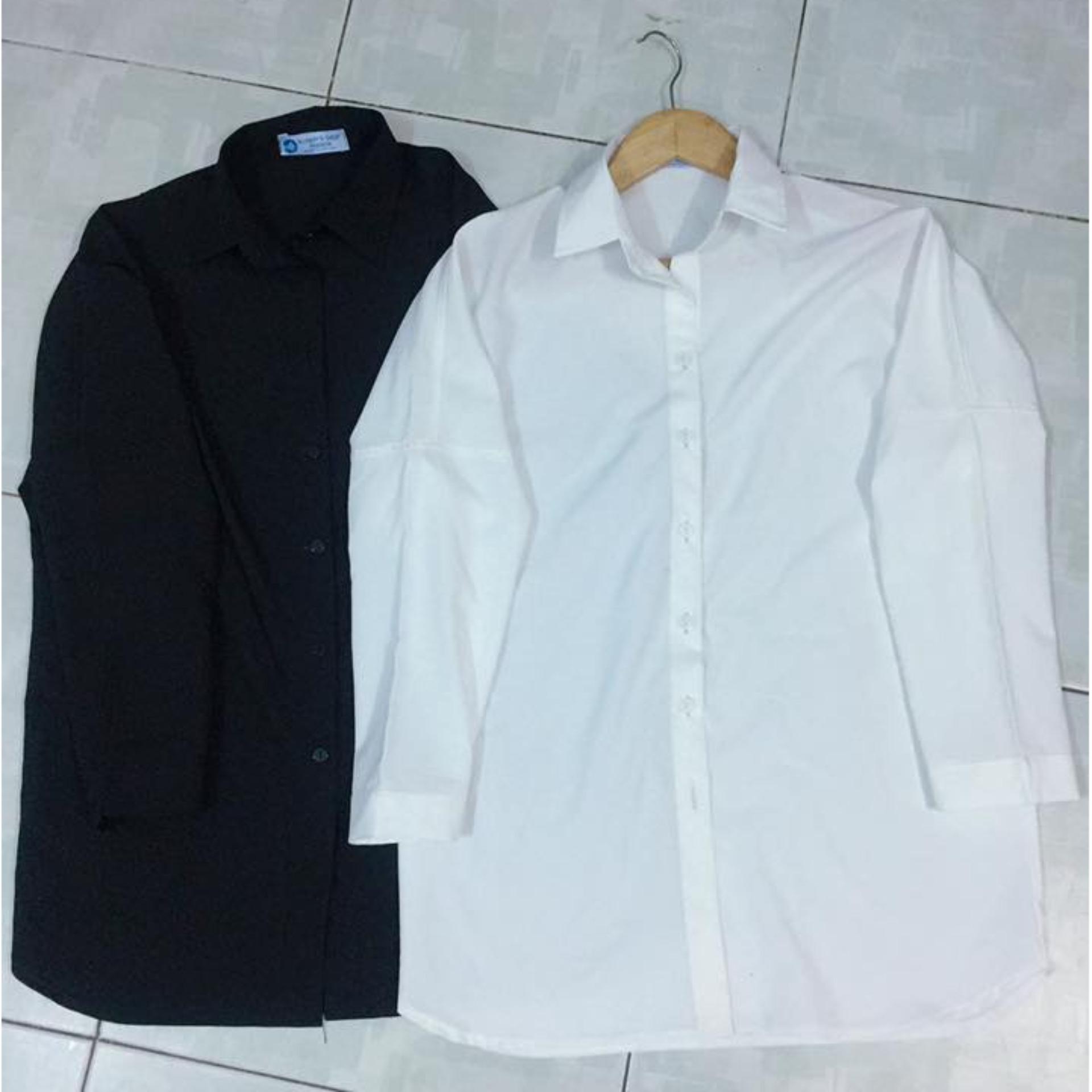 Áo Sơ mi oversize tay dài trắng / đen không túi.