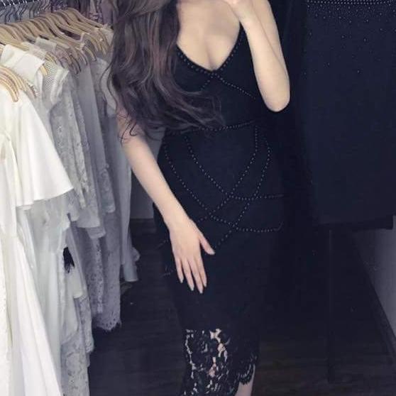 Đầm body 2 dây ren đính cườm sexy 