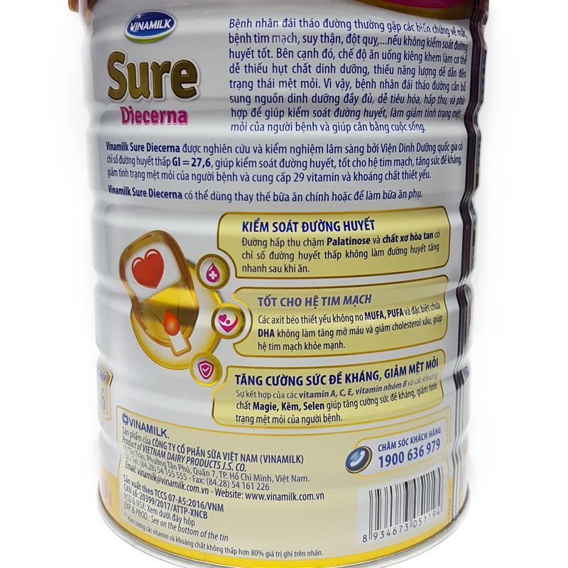 Sữa Bột Vinamilk Sure Diecerna lon 900g (dinh dưỡng cho người bệnh tiểu đường)