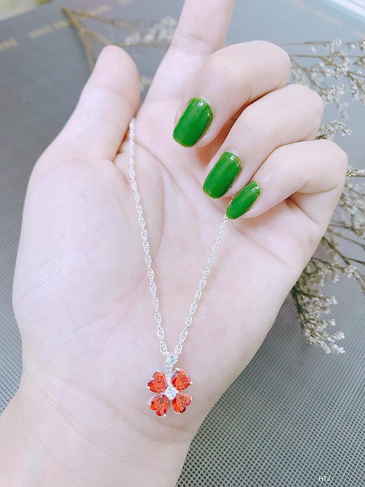 Bộ Dây chuyền bạc mặt cỏ 4 lá
