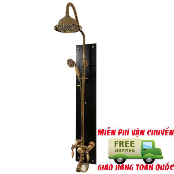 Combo sen tắm cây đồng mạ vàng nóng lanh P0168 kèm vòi lavabo P0186