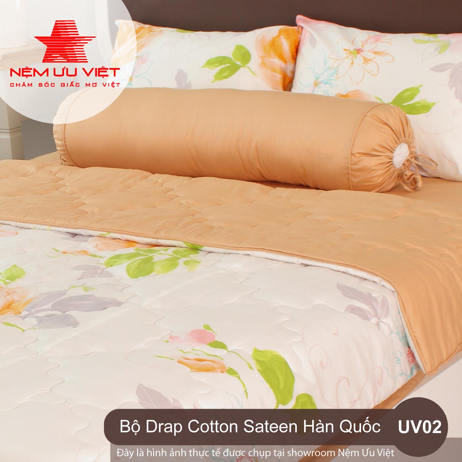 Bộ chăn drap cotton sateen Hàn Quốc UV02 (1m8x2m0)