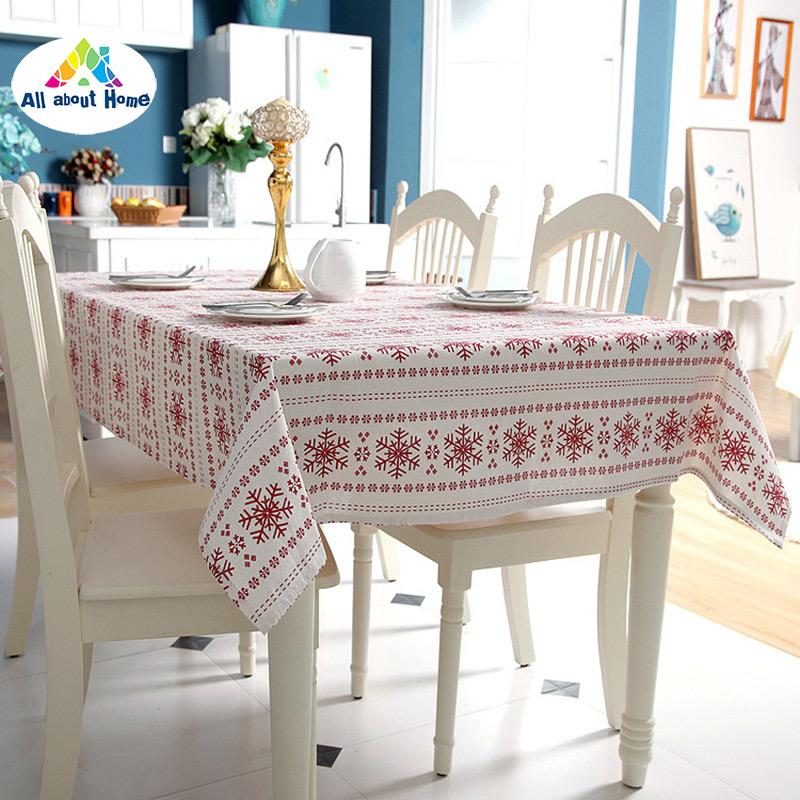 ABH Table Cloth Cover Red Snowflakes Pattern Decoration For Christmas Party Home Banquet