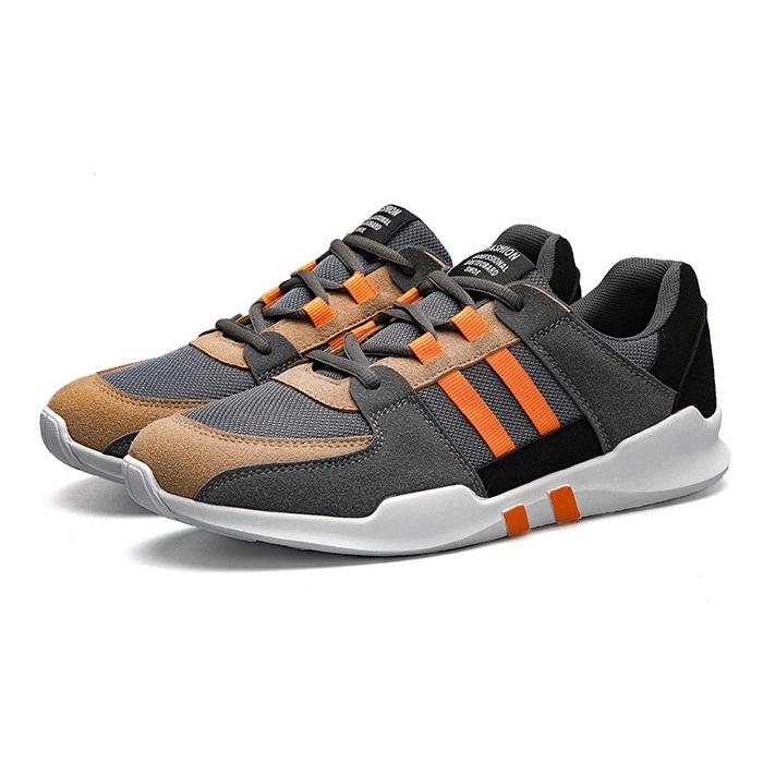 Giày sneaker nam đen 2 sọc cam thể thao