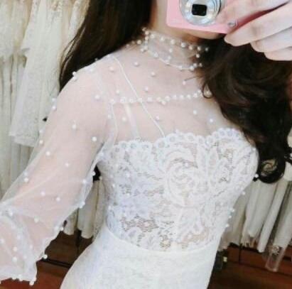 Đầm body tay dài lưới đính cườm phối ren 