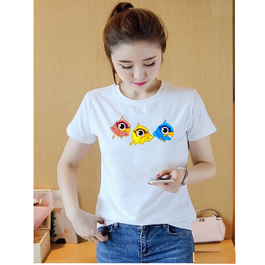 Áo thun nữ form rộng in hình 3 con chim dễ thương