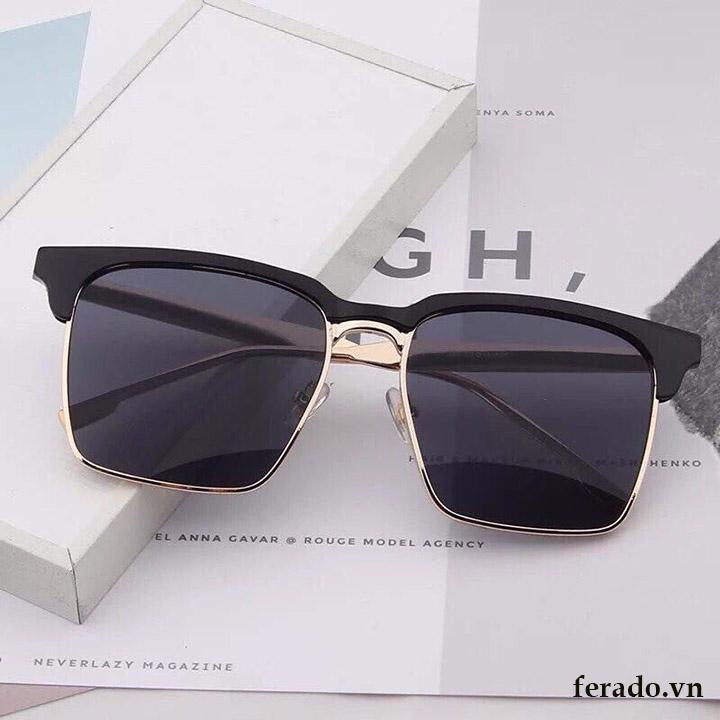 Kính mát nam nữ 2018  (Mặt đen, Gọng Kim Loại Vàng)