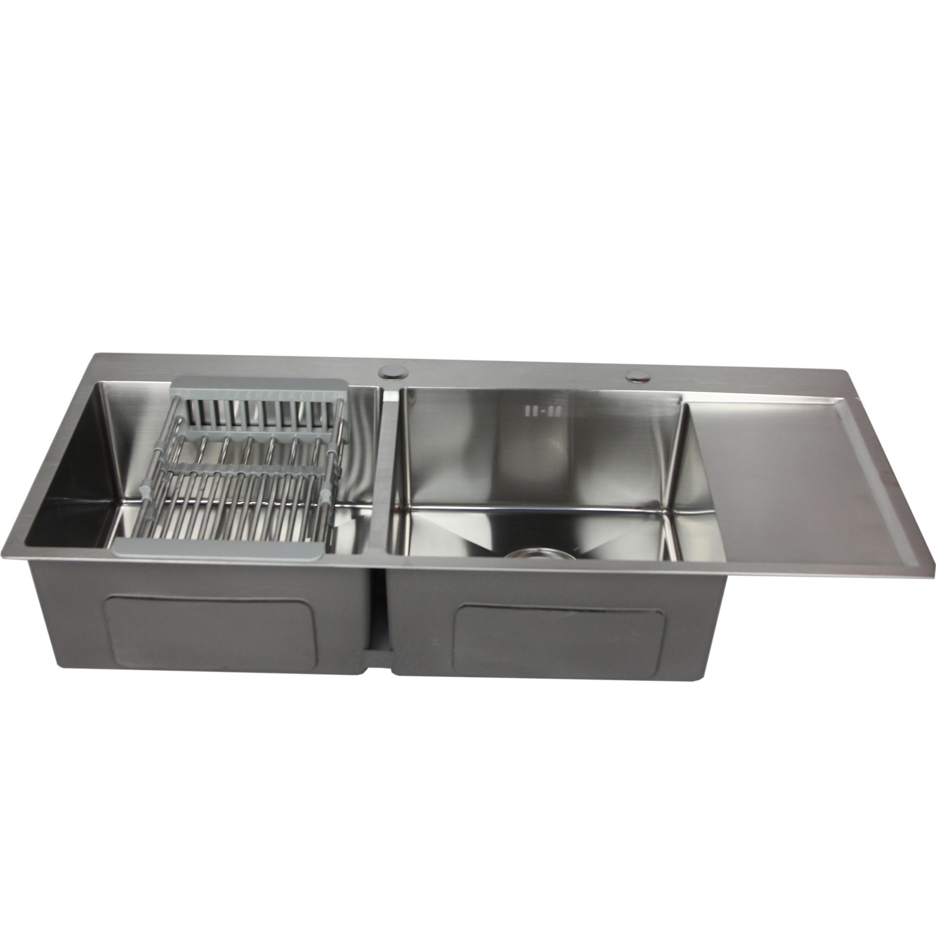 Chậu rửa bát inox hai hố có bàn K10045 tặng kèm khay rút co giãn thông minh