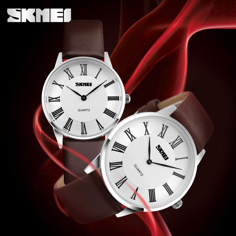 Đồng hồ nữ dây da Skmei 9092 (Nâu Trắng)