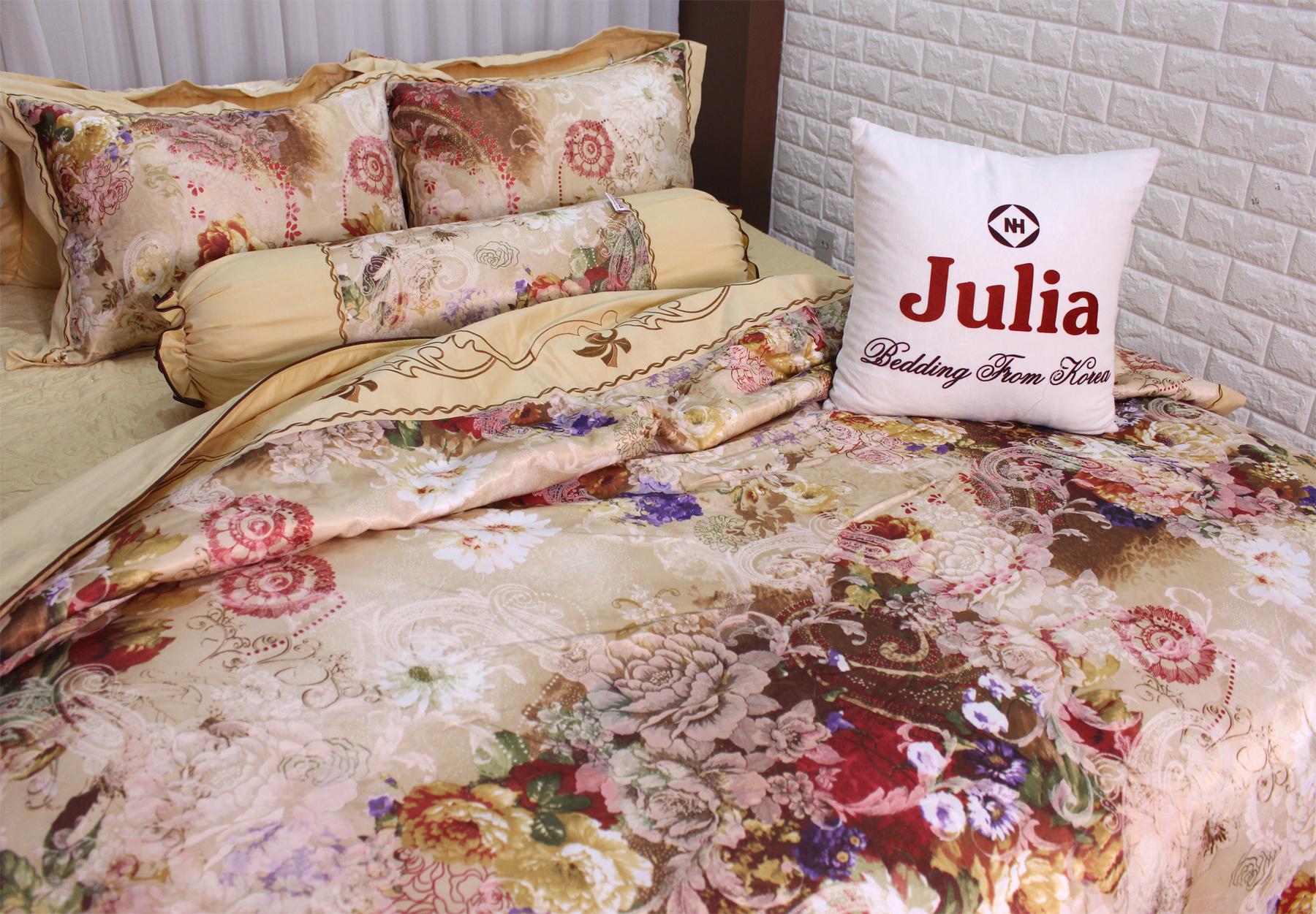 Bộ chăn ga gối satin tơ tằm Julia J7 750 (bộ 5 món chần gòn)