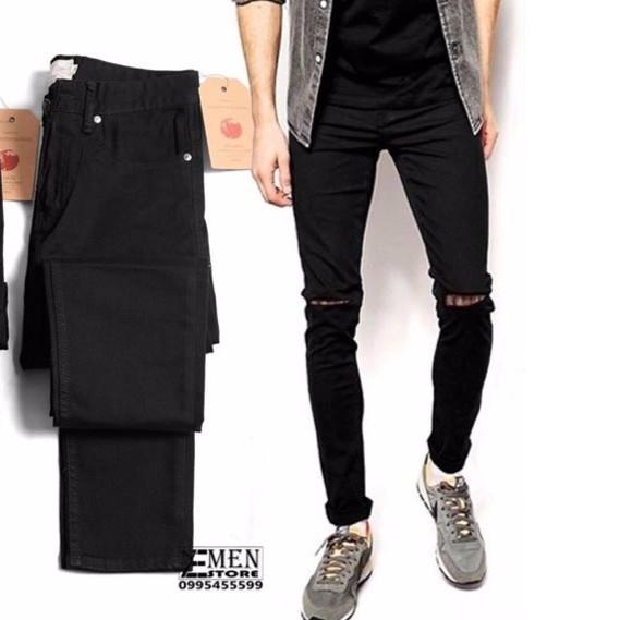 QUẦN JEAN NAM RÁCH GỐI MÀU ĐEN ( CHẤT CO GIÃN TỐT )